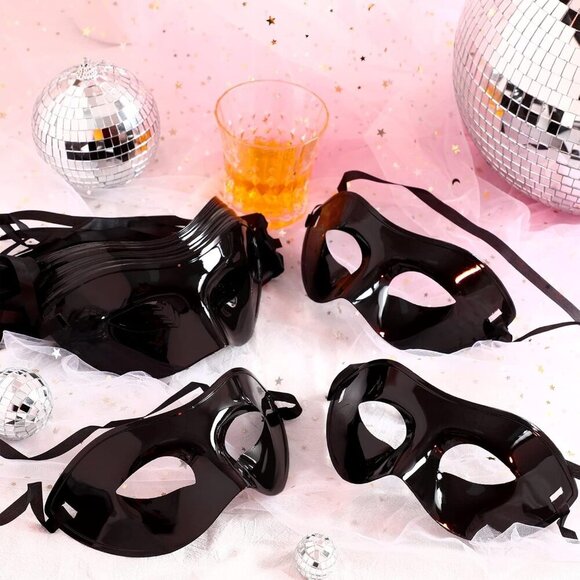 Mardi Gras Masquerade Mask Black Unisex Half Face Mask Retro Venetian Mask for W - Picture 3 of 7